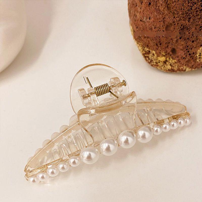 Half-Up Hair Metal Small Side Hair Clip Imitation Pearl Texture Elegant Back of the Head Shark Clip Hair Accessory
