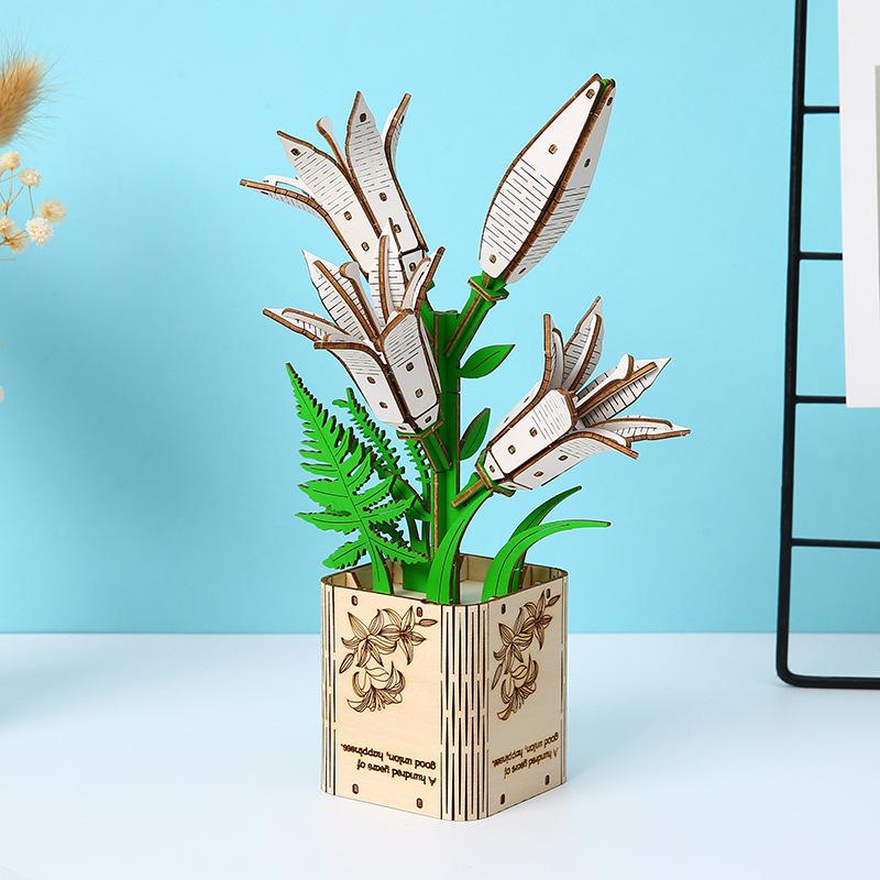 New 3D Three-dimensional Puzzle Wooden Peony Flower Puzzle Children's Educational Toys Sunflower Peony Lotus Puzzle Toy