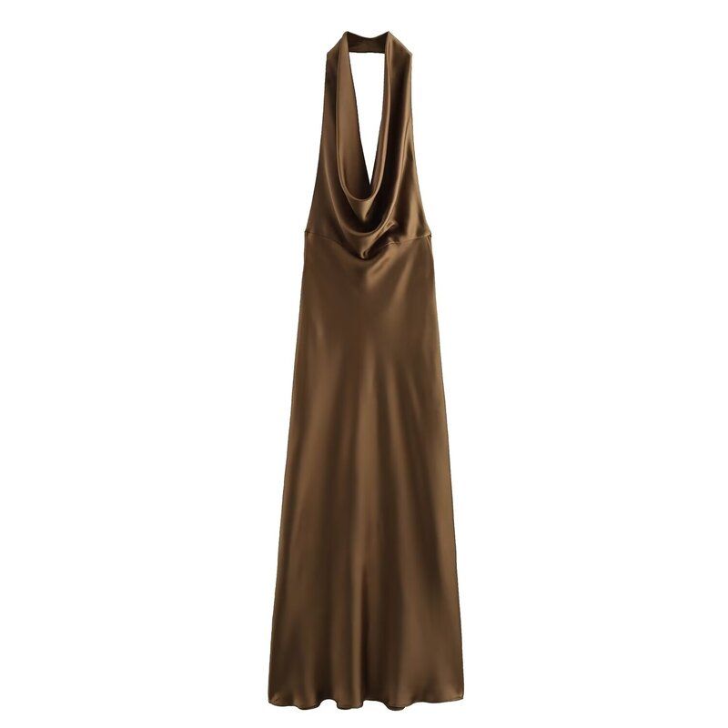 Fashion Style 2024 Autumn New Women's Clothing Stylish Halterneck Texture Mid Length Long Length Dress 8500331