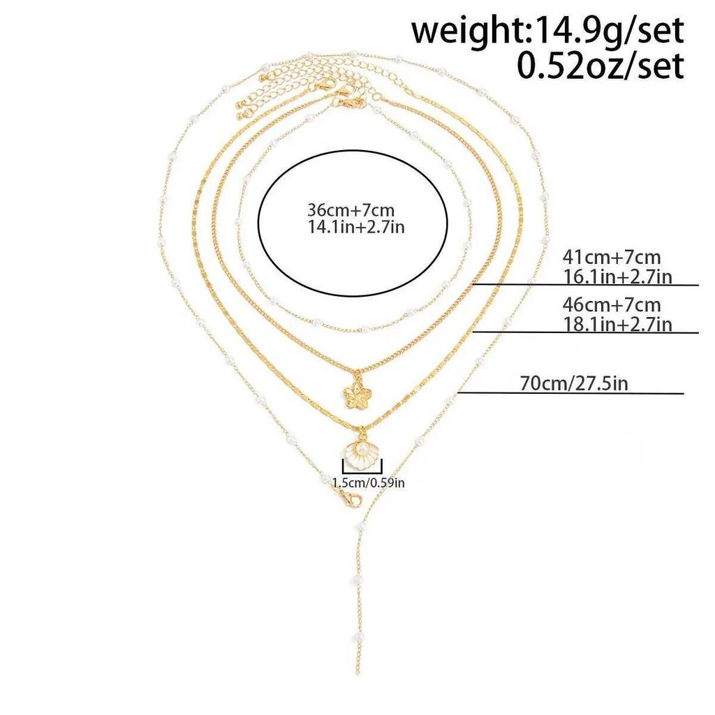 Salircon 4 Pcs/Set Boho Exquisite Imitation Pearl Necklace for Women Trendy Creative Flower Scallop Pendant Necklace Jewelry