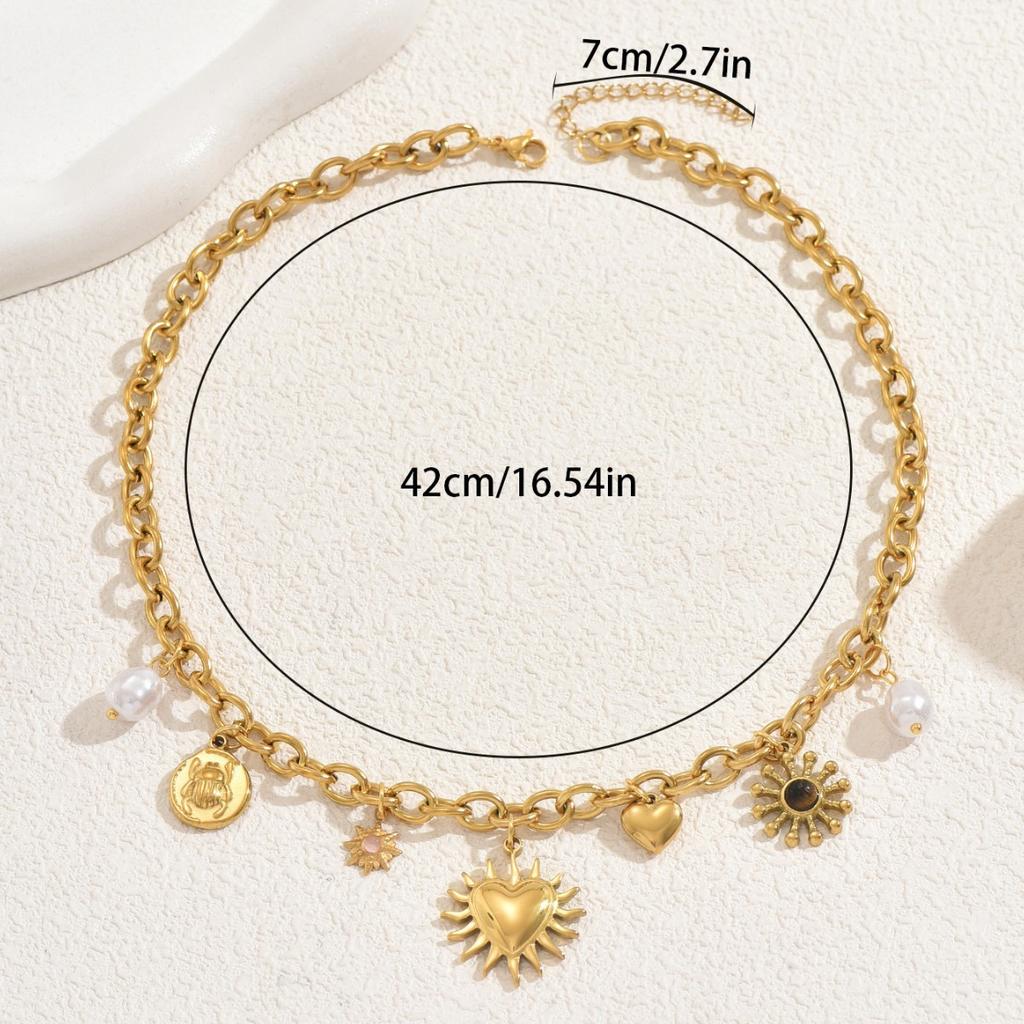 Wind lady necklace niche love inlaid pearl gemstone with design pendant chain versatile high sense