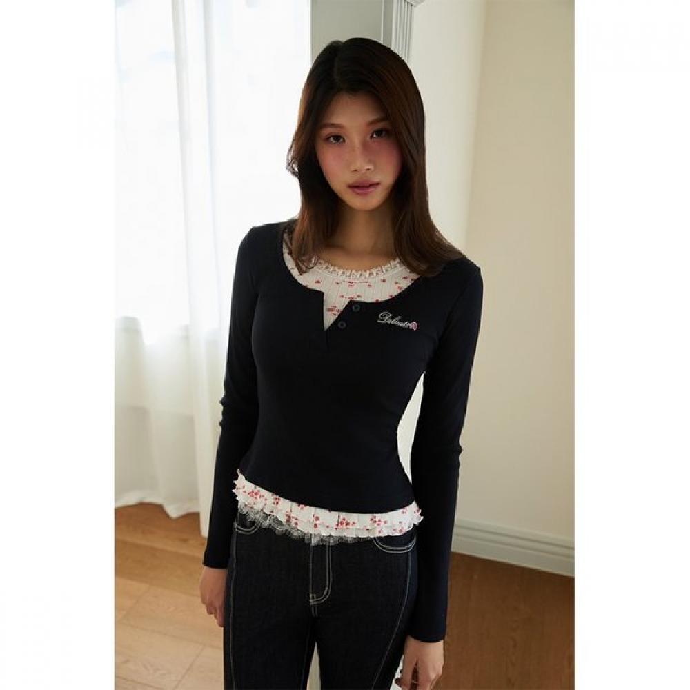 EGOIST Flower Layered Ruffle Long Sleeve T shirT  es2oTl06 