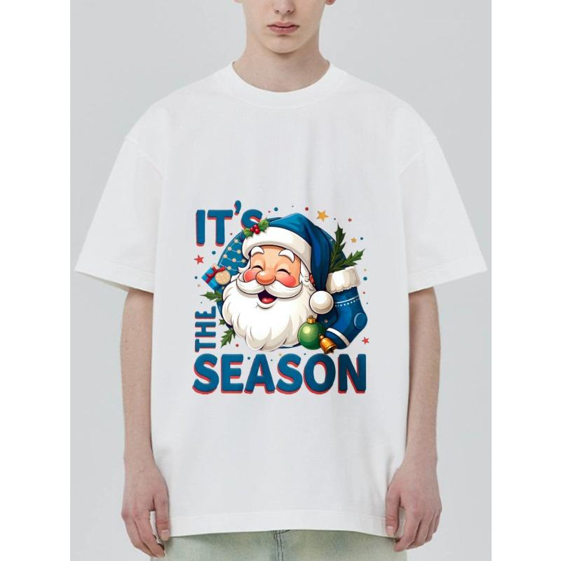 

Christmas T-Shirt Black Santa Claus With It s The Season Text And Holiday Decorations For Festive Season S белый