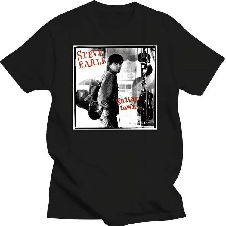 Vtg Steve Earle Guitar Town Black and White T-shirt, size S-5XL Unisex T-Shirt L
