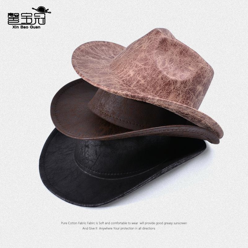 8443 Vintage Textured Western Cowboy Hat Men's British Top Hat Big Brim Outdoor Shade Jazz Hat