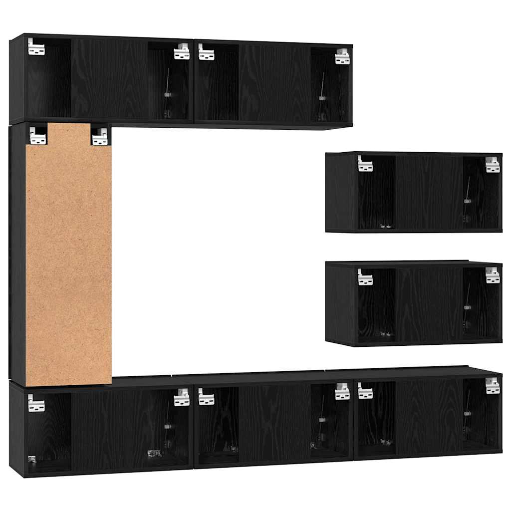 TV Cabinet Set 8 Pcs Black Oak Effect Particleboard