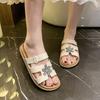 Flower Fairy Wind Beach Shoes Female Summer Wear 2025 New Super Fire Soft Sole One-word Drag Rhinestone Flat Slippers