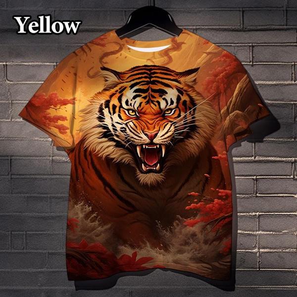 

Футболка с забавным принтом «Тигр» в виде животных с 3D-принтом, забавная повседневная уличная личность, крутая модная футболка с коротким рукавом S синий