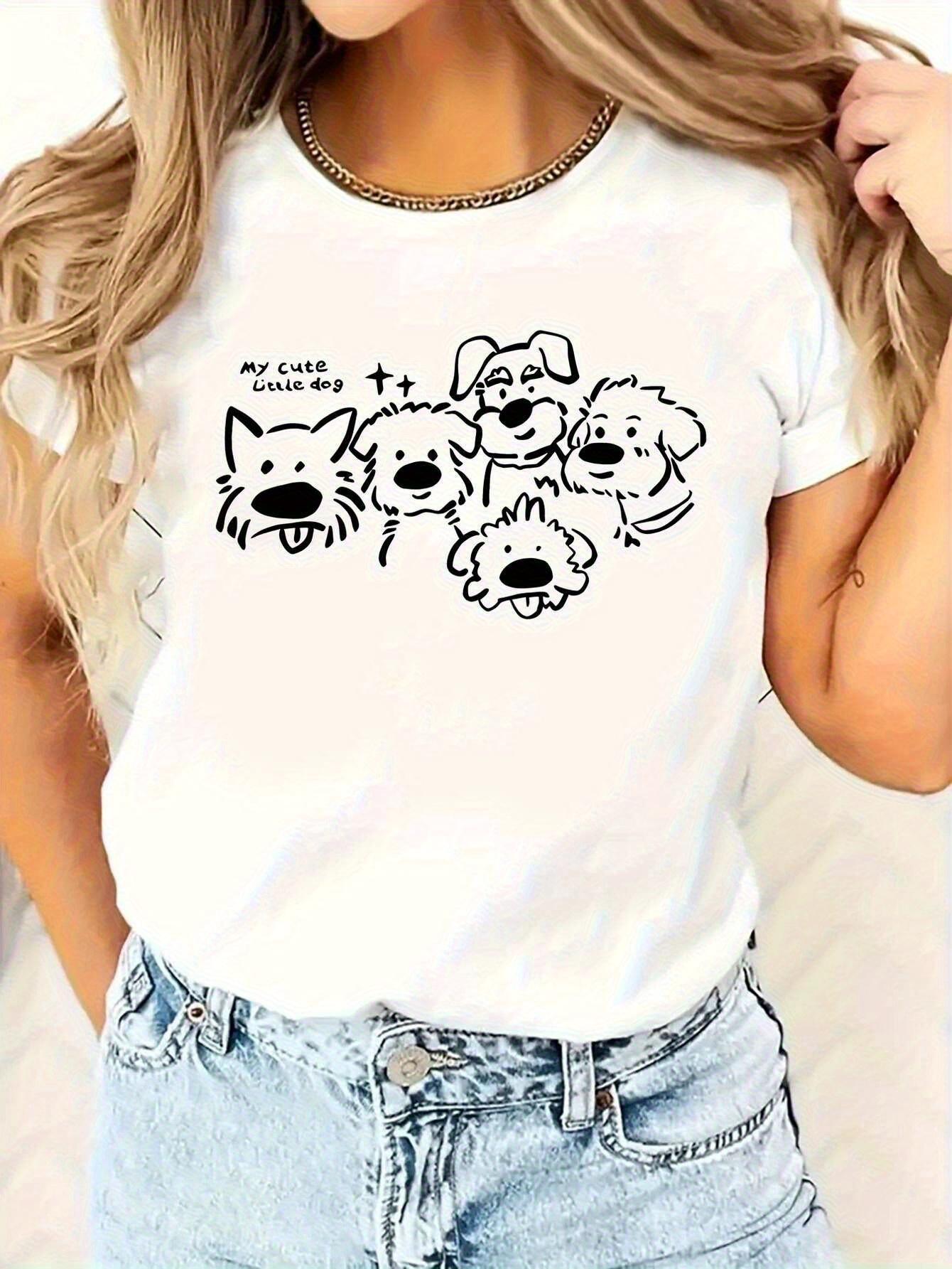 

Womens Funny My Cute Dogs Graphic Tee with Black Dog Faces Everyday Top for Pet Lovers Harajuku Short Sleeve Casual S