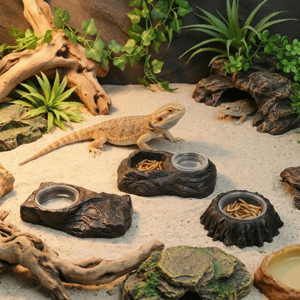 Anti-knock Reptile Food Bowl Imitation Stone Amphibians Water Bowl  Pet Habitat