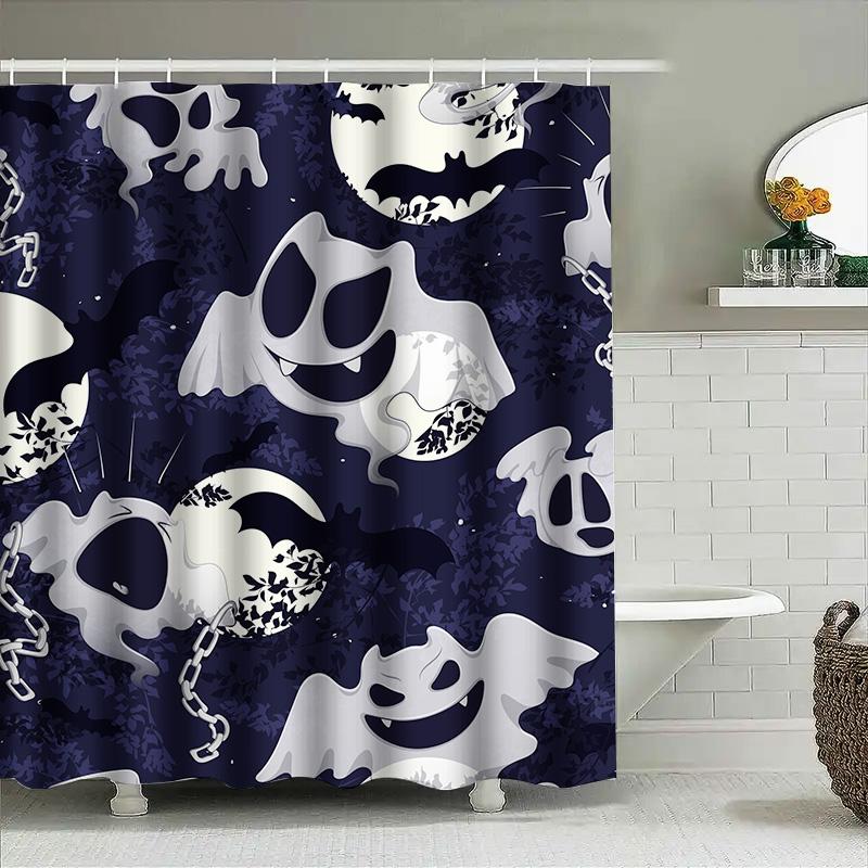 

1Pcspooky Skull Halloween Shower Curtain Dark Blue Waterproof Bathroom Decor 150X180Cm W60H190(CM)-1 Pcs