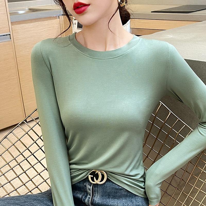 Modal bottoming shirt women's black crew neck summer new long-sleeved t-shirt with thin top