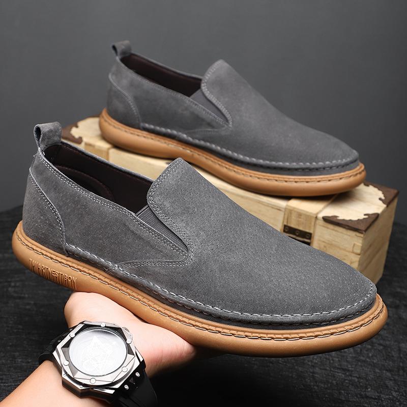 Fashion Men Casual Leather Shoes Man Ankle Genuine Leather Handmade Shoes Luxury Brand Mens Loafers Male Comfy Lace-Up Driving Soft Shoe