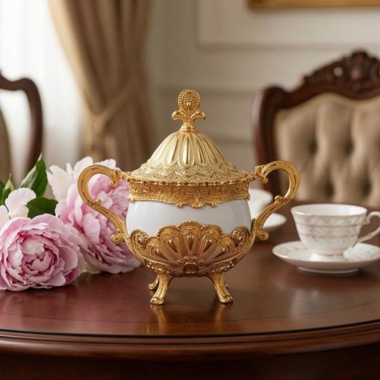 Condiment Pot for Restaurant And Hotel Seasoning Jar with Lid Spoon, European Style Metal Small Spice Coffee Bar Container, Decorative Sugar