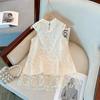 Girls Sleeveless Cheongsam Dress Summer Beige Mesh Fashion Princess Party Dress For Kids