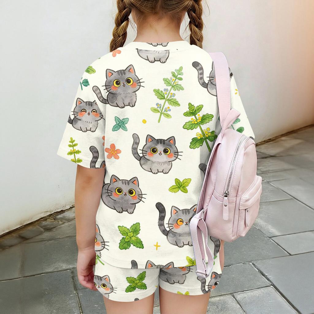 Kids Casual Short Sleeve Top and Shorts Set Animal Print Lightweight Comfortable Summer Outfit for Boys and Girls