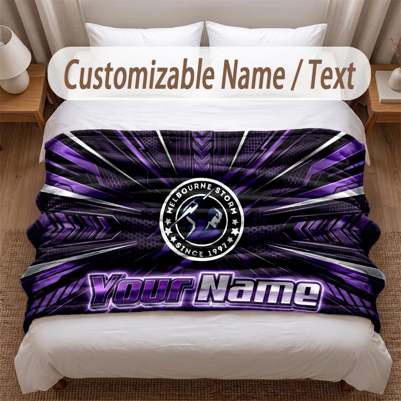 Melbourne Storm Printed Flannel Blanket Custom Name Text Soft Warm Throw For Bedroom Holiday Gift