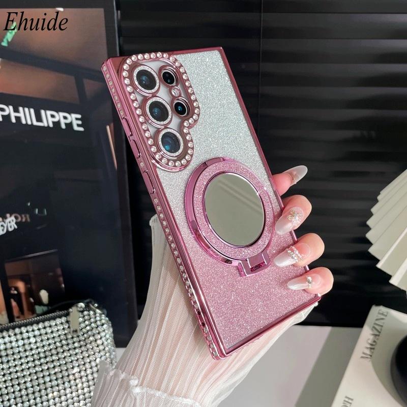

Diamond Crystal Mirror Stand Case For Samsung Galaxy S25 Ultra S23 S24 Plus A17 A56 A16 Glitter Shockproof Plating Cover S25 FE