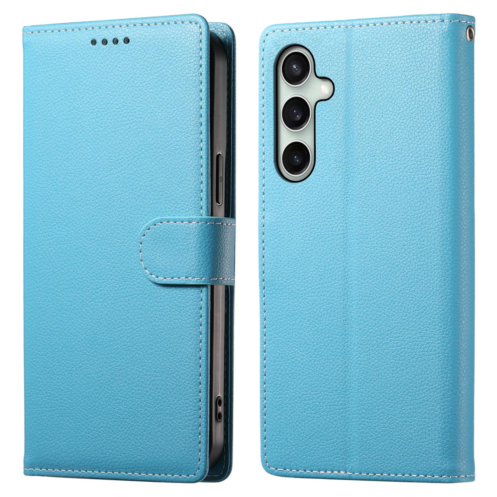 

DF-012 For Samsung Galaxy S24 FE Case Litchi Texture Leather Magnetic Clasp Wallet Stand Phone Cover with Wrist Strap G