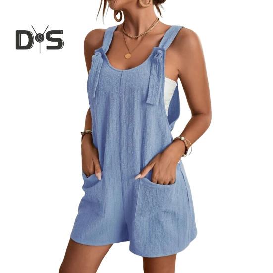 Salopette da donna senza maniche estiva casual corta salopette tuta larga in cotone con tasche abiti da spiaggia per viaggio vacanza