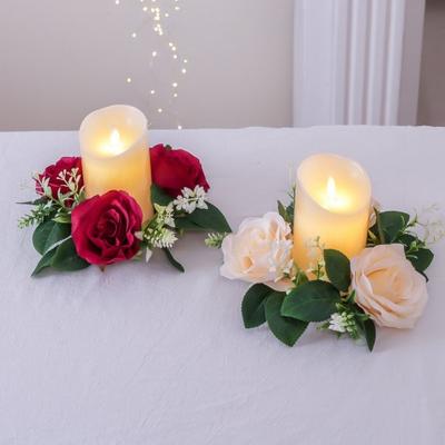 Künstlicher Rosenkranz, Kerzenring, Säulenkerzenhalter, Frühlingsgrüne Blätter, Blumengirlande für Zuhause, Hochzeit, Party, Tischdekoration