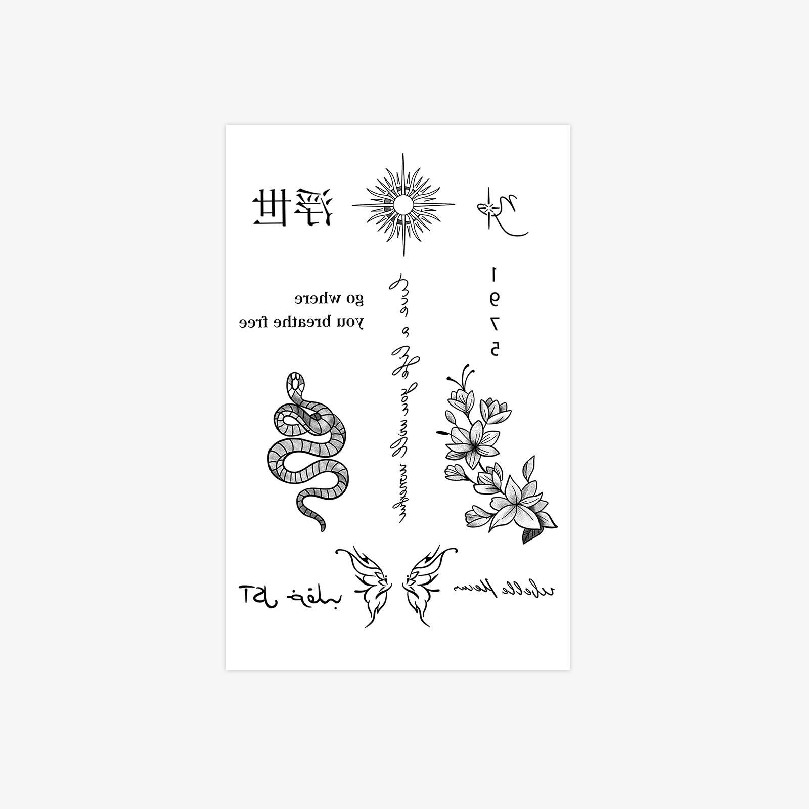 Dark Snake Tattoo Sticker Waterproof And Sweatproof Literary Short Sentence Flower Scar Tattoo Sticker 12*19