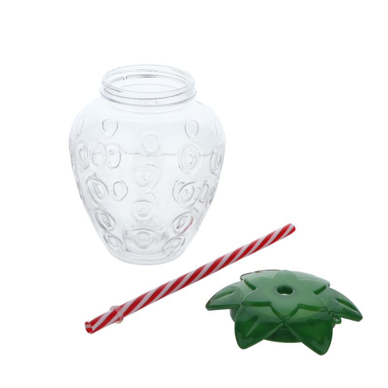 Portable Strawberry Shaped Water Bottle with Straw Cute Plastic Cup for Everyday Use
