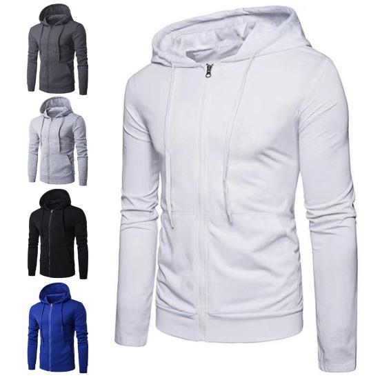 Pánská bunda s kapucí a dlouhým rukávem, mikina se zapínáním na zip, pánské oblečení