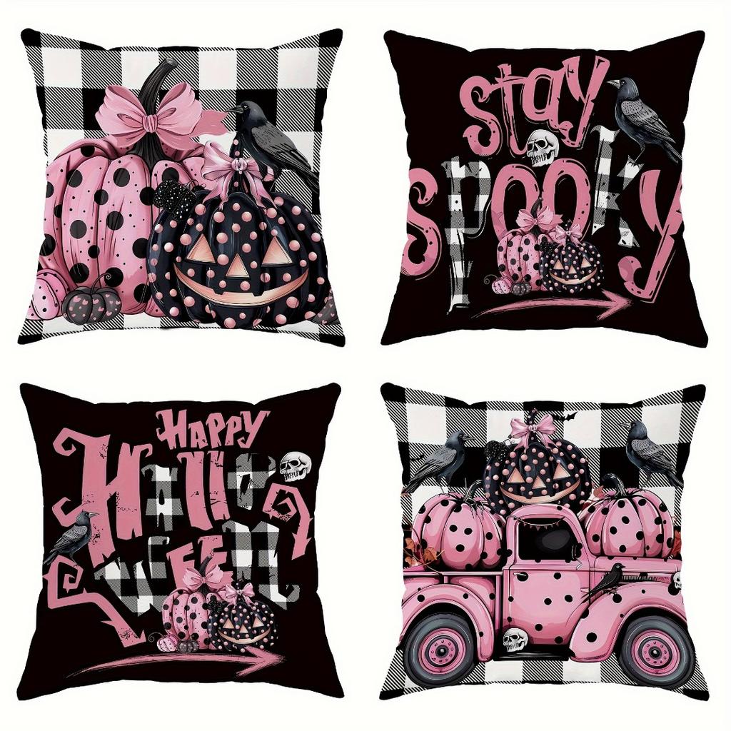 1pc Black Pink Halloween Cushion Cover Pumpkin Printed Washable Cover Halloween Themed Party Living Room Bedroom Decoration