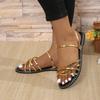 2024 Summer Open Toe Solid Color Women's Beach Slippers Large Size Two-Wear Flat Bottom Glossy Roman Women's Sandals