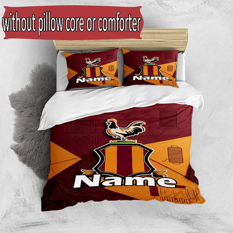 3pcs Duvet Cover Set (1*Duvet Cover + 2*Pillowcase, Without Core), Custom Name Bradford City AFC Pattern Bedding Set, Home Bedroom Decor Gift