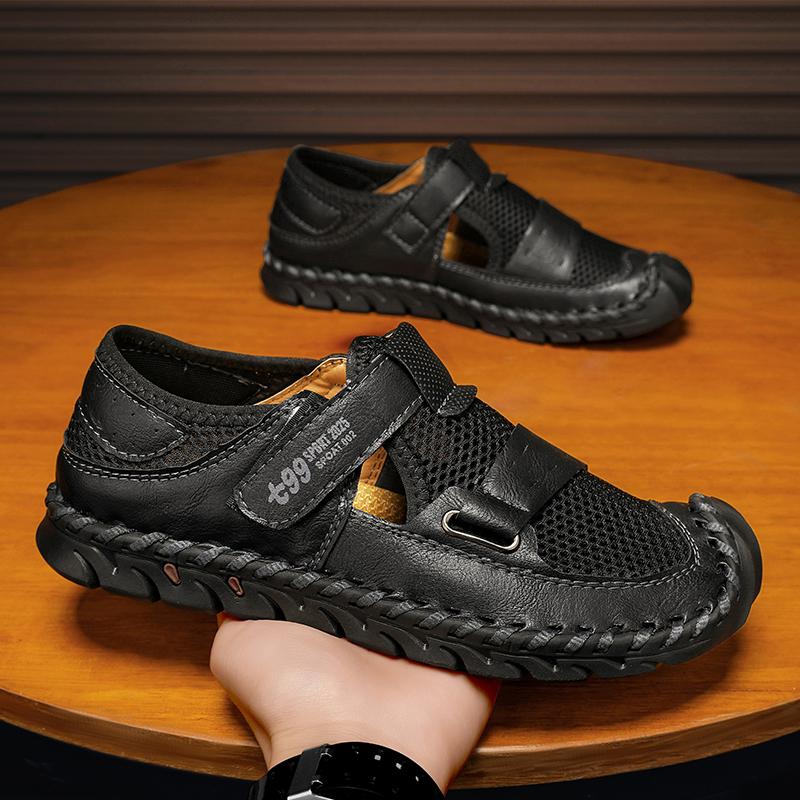 

EAEOVCNI Летние мужские сандалии из натуральной кожи Мужская повседневная обувь Уличные мужские кожаные сандалии для мужчин Пляжная обувь Римская мужская обувь 38 чёрный