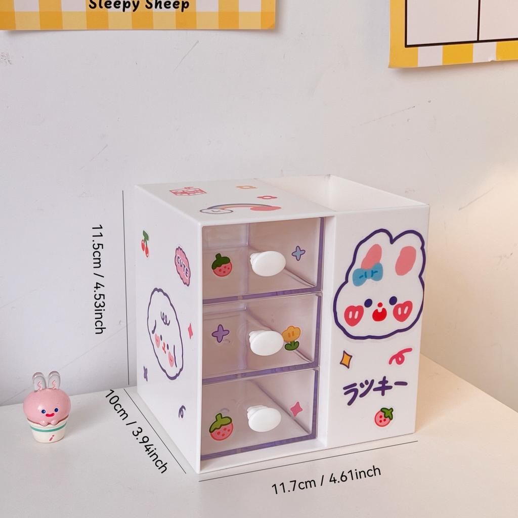 Mignon Organisateur de Pot à Crayons Dessin Animé pour Filles Étudiantes Bureau Boîte de Rangement Multifonctionnelle avec Compartiments pour Papeterie