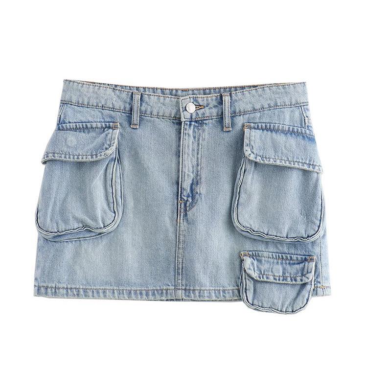 10644- Women's High-Waisted Denim A-Line Mini Skirt with Multi Pockets