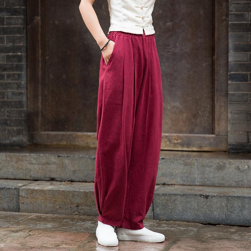 2025 Spring/Summer Women's Cotton Linen Slimming Lantern Pants - Sand Washed Loose Fit.