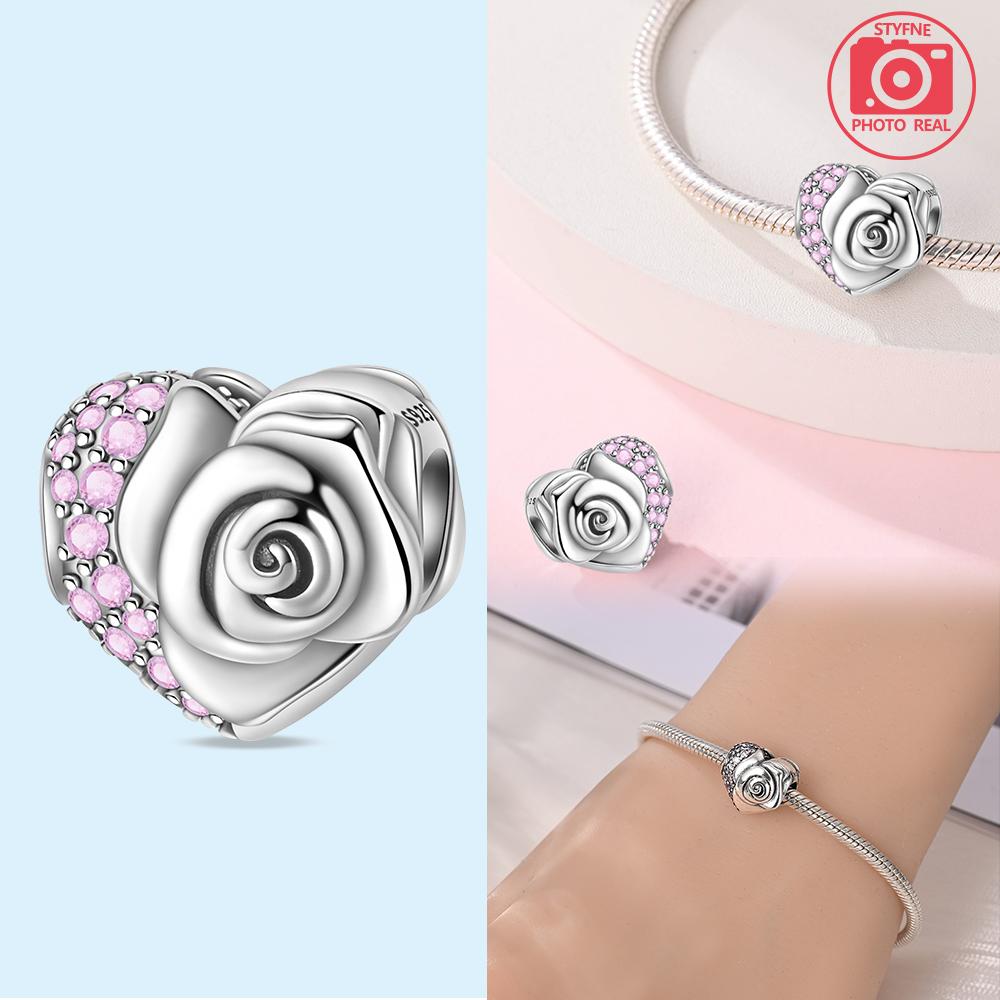 Pink Rose Beads Copper Colors For Charms Copper Colors Original Bracelet For Jewelry Making