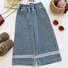 Toddler & Girls' Sleeveless Denim Lace Bow Vest & Wide-Leg Pants Set - Summer 2026 New Style