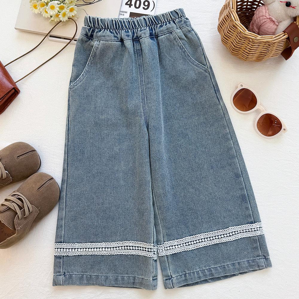 Toddler & Girls' Sleeveless Denim Lace Bow Vest & Wide-Leg Pants Set - Summer 2026 New Style
