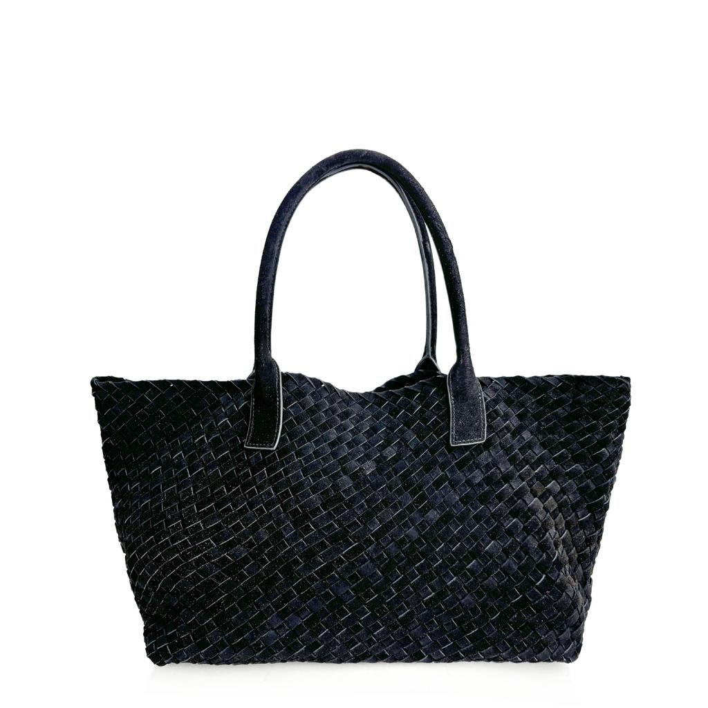 Piele naturală și coș de legume țesut Strat superior din piele de vacă mată Suport de capacitate foarte mare pentru axilă Geantă mare de mână pentru femei