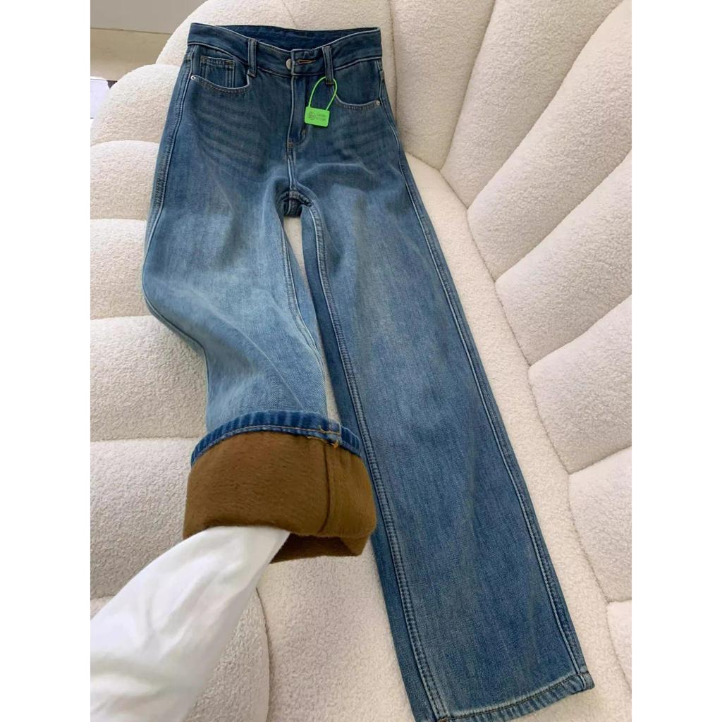 Velvet Thickened High Waist Retro Jeans - Women's 2025 Winter Collection