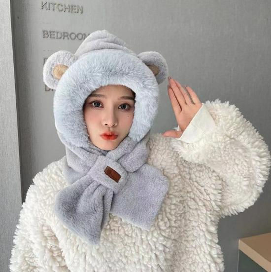 Женский плюшевый шарф с капюшоном в виде медведя: Милая, теплая защита ушей для езды на велосипеде