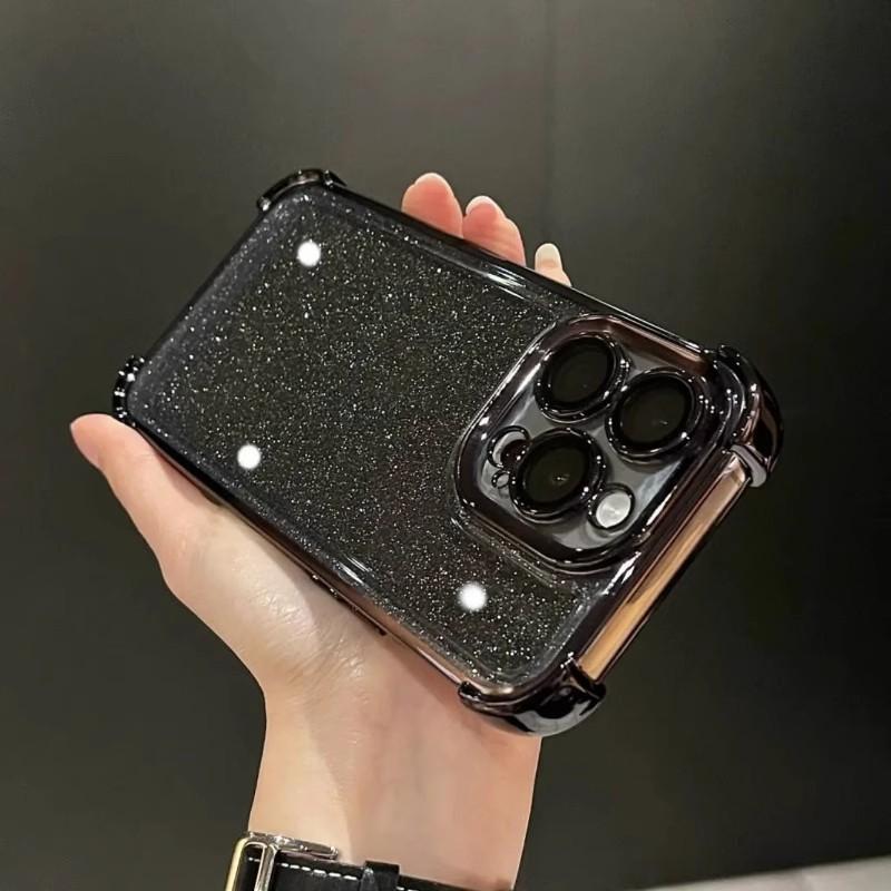 Applicable To IPhone16proMax New Year Flash Powder Mobile Phone Case Plating Airbag Apple 15 Four Corner Anti-fall Protection Case