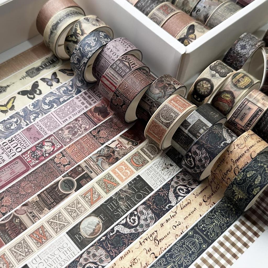 YUBBAEX Masking Tape Retro Antique Washi Paper Value Pack for and Scrapbooks 36-Roll Set Style, Vintage, Pattern, Tape, Diaries, Decoration,