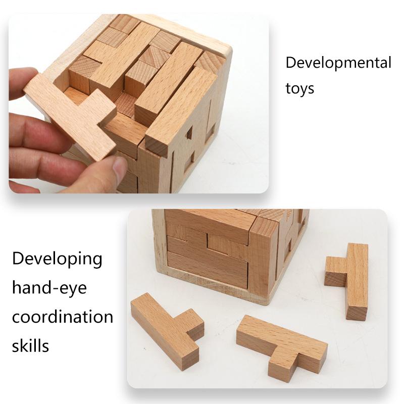 Hölzerne 3D-Puzzles mit 25 T-förmigen Blöcken, Klassische Luban-Schlosswürfel-Puzzlespielzeuge, Intellektuelles Spiel für Kinder und Erwachsene