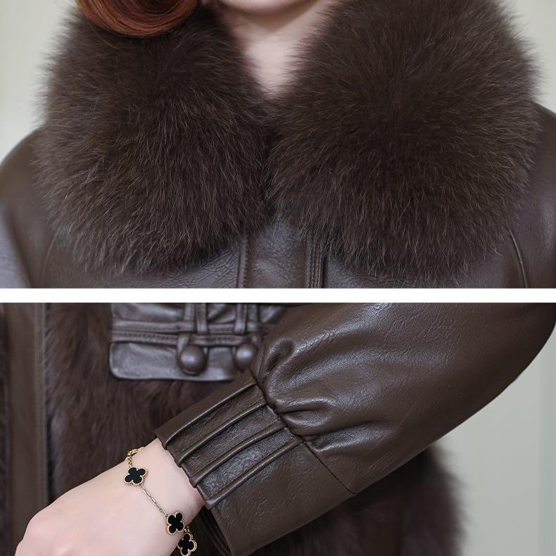 Autumn Winter Women's Faux Fur Coats Stitched Artificial Fox Fur Collar Fur Coat Short Slim Down Leather Jacket