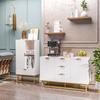 Sideboard - Kitchen Storage Unit - HOMCOM - Contemporary Graphic Design 2 Cupboards 3 Drawers - Wood - 120x40x76cm - Golden White