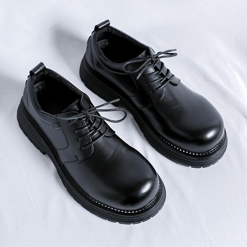 Fashion Stylish Men's Leather Casual Shoes Outdoor Thick Bottom Oxford Shoes Lace Up Tendon Outsole Business Shoes Formal Dress Footwear