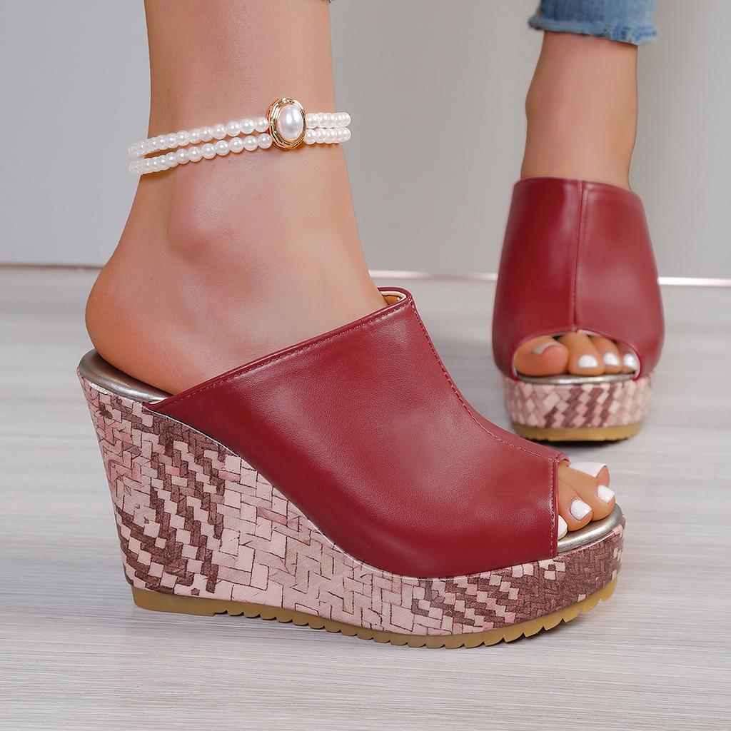 Fashion Women Sandals Fashion Round Head Open Toe Thick Sole Shoes Anti-slip Wear-resistant Slippers Wedge Fish Mouth High Heels Sandals