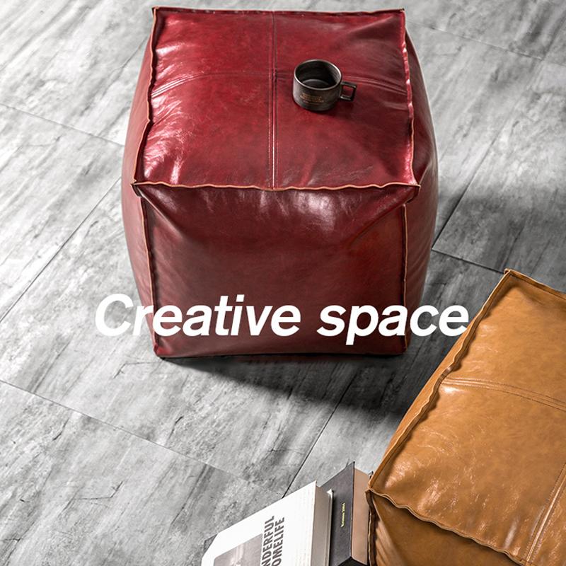 Moroccan PU Leather Pouf Ottoman Footstool Home Decor Seat Stool Nordic Style Artificial Leather Unstuffed Cushion Without Core