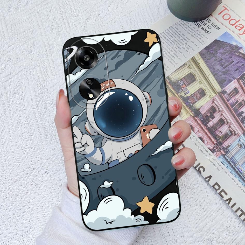 Dla Oppo A11 A1K A7 A15 A35 A52 A55 A1 Etui na telefon Tylna okładka Wzór uroczego kreskówkowego astronauty Miękki płynny silikon Odporny na upadki Pokrowiec dla Oppo Bumper Capa